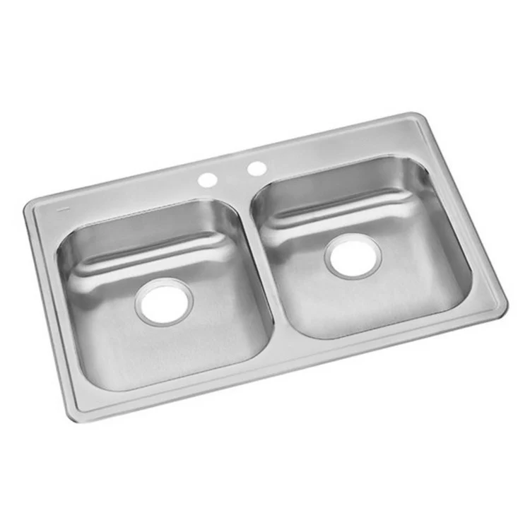Kitchen Sink Dayton 33 x 21.25 Inch Double Bowl Equal 2 Hole ADA Satin Top Mount Rectangle Drain Location Rear Center Depth 5-3/8 Inch Bottom Only Pads - Frankwebs