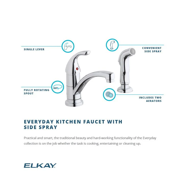 Kitchen Faucet Everyday Deck Mount 1 Lever ADA Chrome Handspray Type Side Standard 1 Hole Spout Height 6 Inch - Frankwebs
