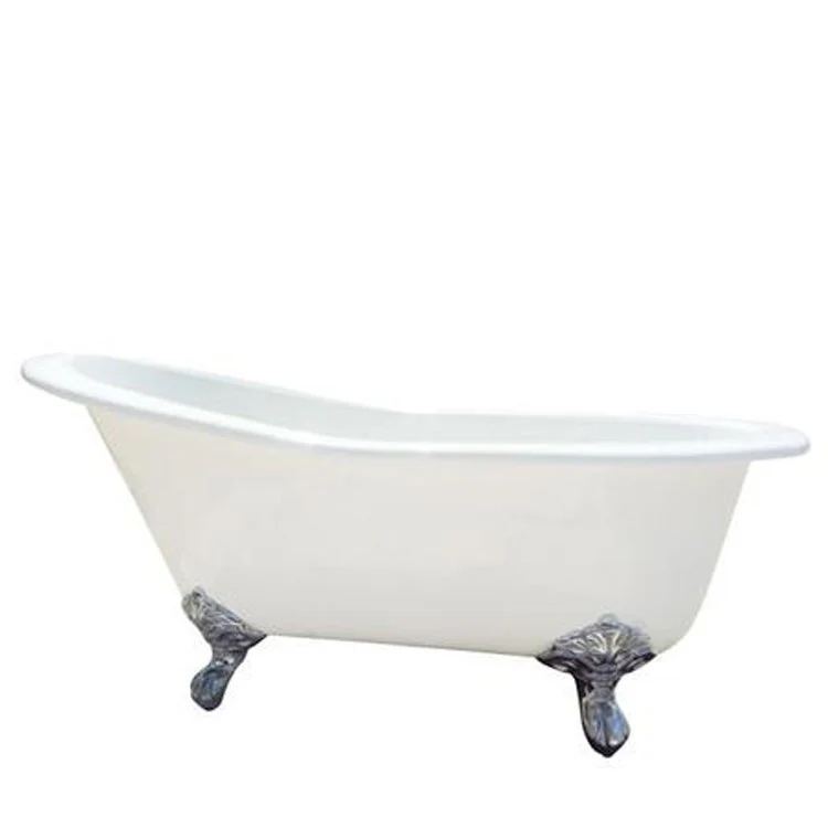 Freestanding Tub Gavin 54 Inch Slipper Oval Cast Iron White/Polished Brass Imperial Feet No Faucet Holes - Frankwebs