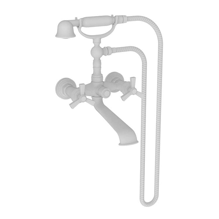Tub Filler Miro Wall Mount Exposed with Handshower 6 Inch Spread 2 Cross ADA Midnight Chrome 2 Hole - Frankwebs