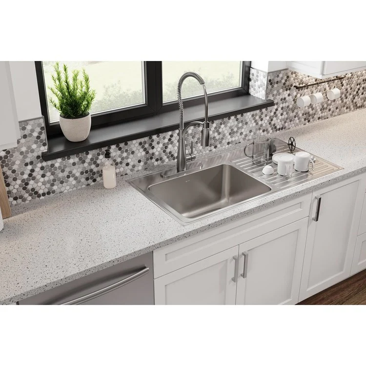 Kitchen Sink Lustertone Classic 43 x 22 Inch Single Bowl with Right Drainboard MR2 Hole Lustrous Satin Drop-In - Frankwebs