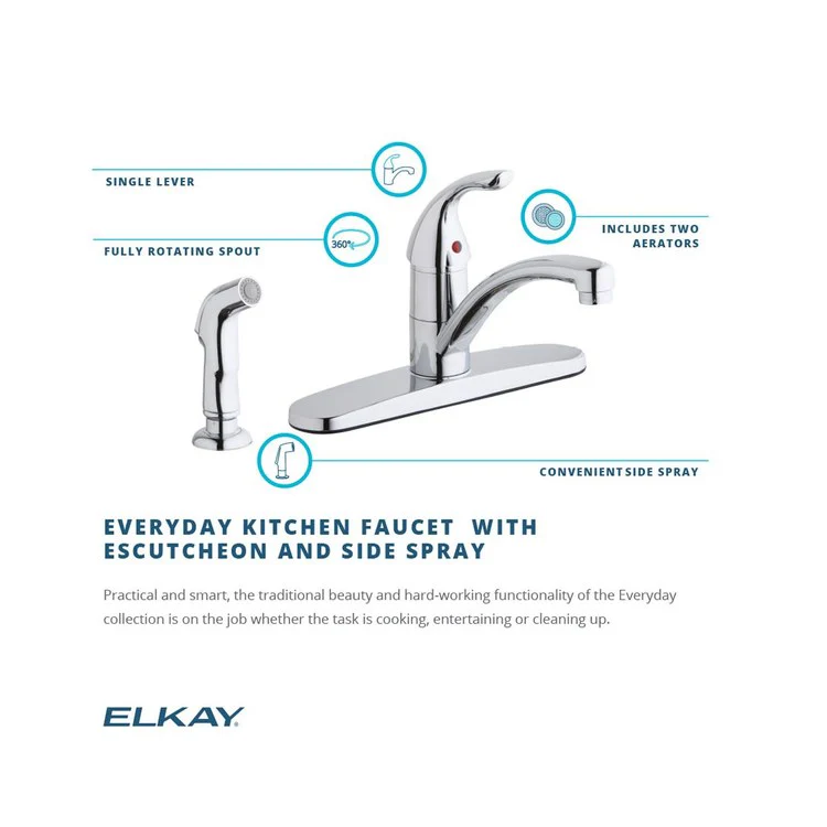 Kitchen Faucet Everyday Deck Mount 1 Lever ADA Chrome Handspray Type Side Standard 4 Hole Spout Height 6 Inch - Frankwebs