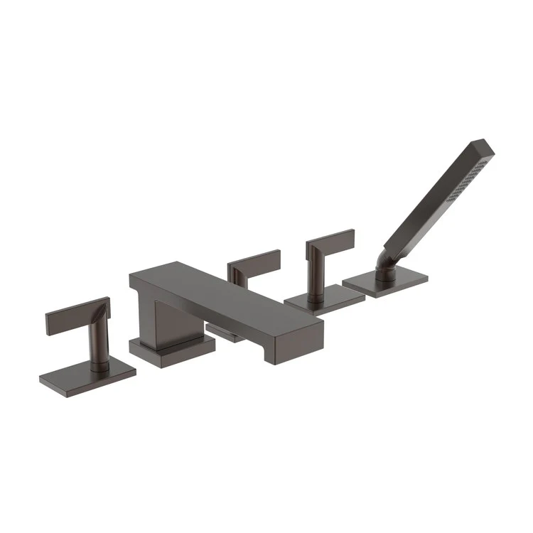 Roman Tub Trim Metro Deck Mount with Handshower 3 Lever Midnight Chrome ADA 8 Inch Spread - Frankwebs