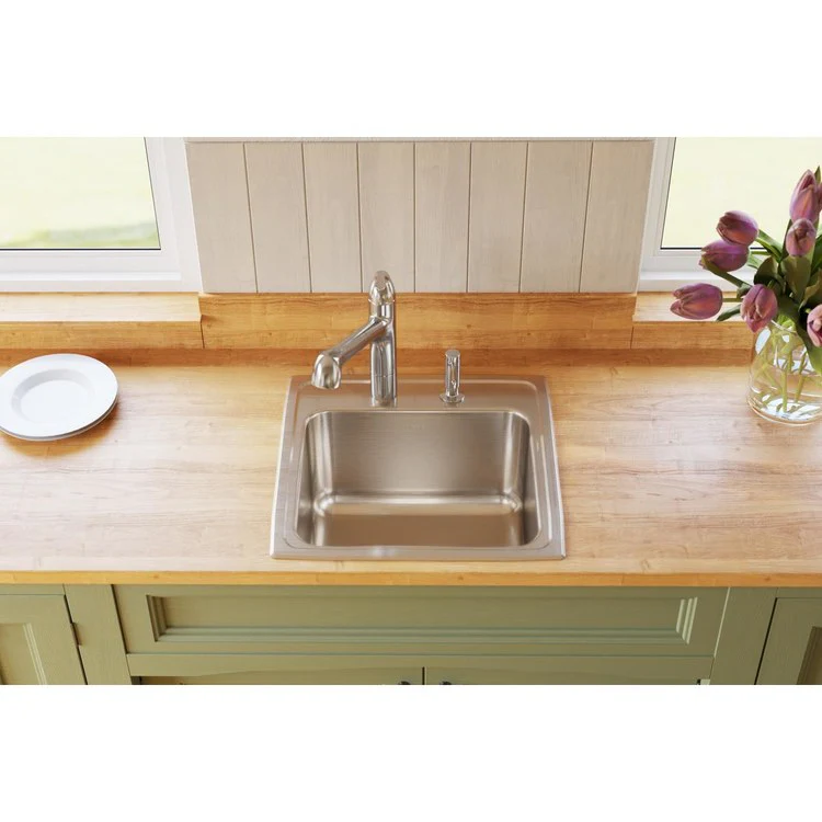 Laundry Sink Lustertone Classic 19.5 x 19 Inch Single Bowl Perfect Drain OS4 Hole Lustrous Satin Drop-In - Frankwebs