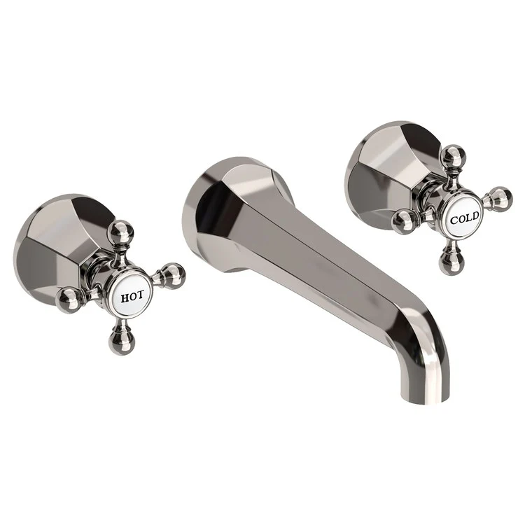 Lavatory Faucet Metropole Wall Mount 8 Inch Spread 2 Cross ADA WaterSense Stainless Steel PVD 1.2 Gallons Per Minute Brass Less Drain Spout Reach 7-1/2 Inch - Frankwebs