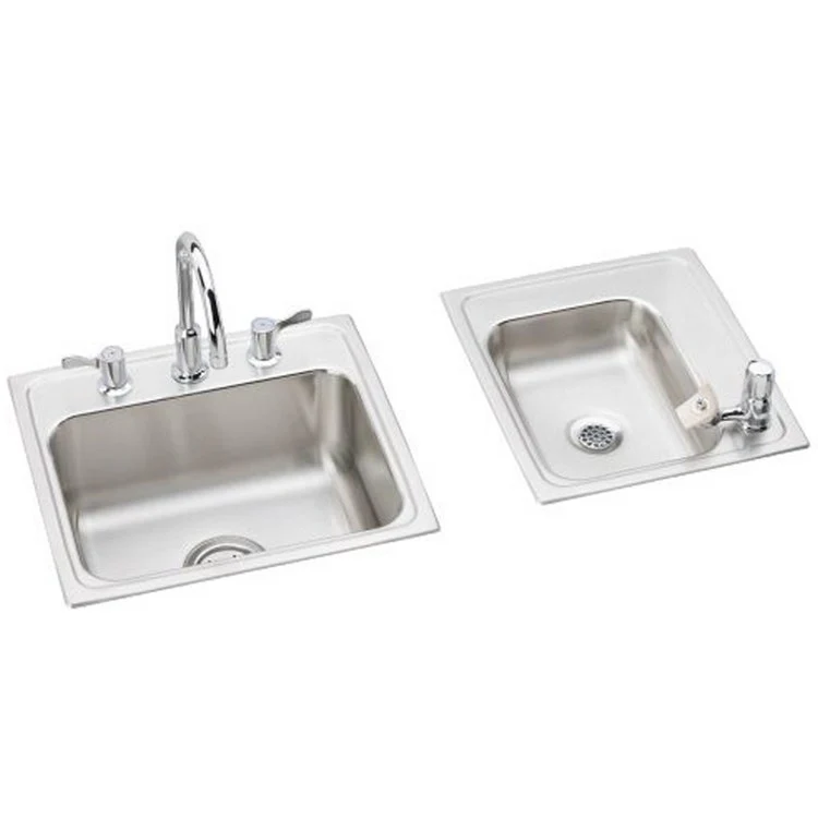 Classroom Sink Lustertone 34 x 17 x 7-5/8 Inch 7-1/2 Inch 3-1/2 Inch 2 Bowl Right Kit 4 Hole Lustrous Satin Drop-In 42 Inch - Frankwebs