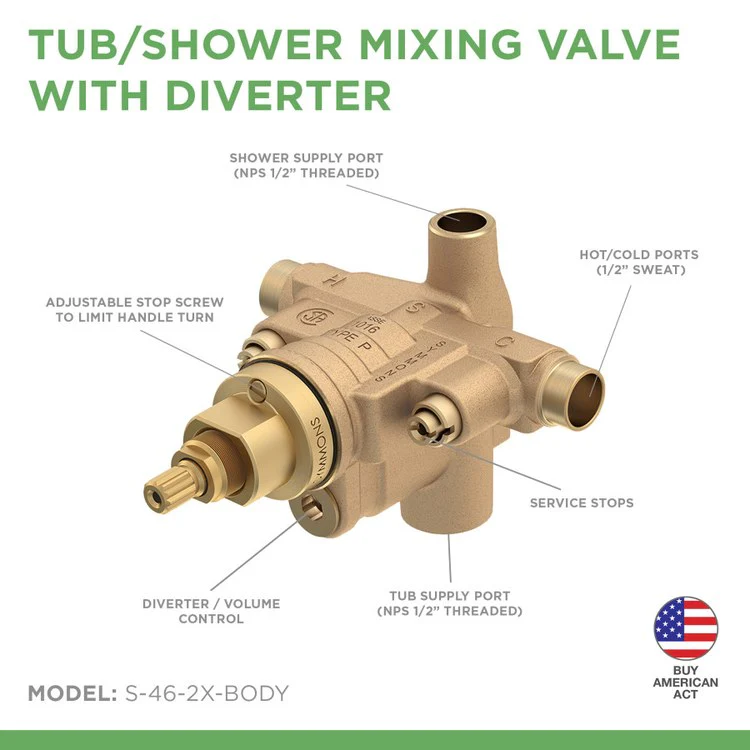 Tub and Shower Valve Temptrol with Integral Diverter Brass 1/2 Inch Sweat 4-1/2 Inch Integral Service Stops to Allow Water Shut-Off for Servicing Valve - Frankwebs