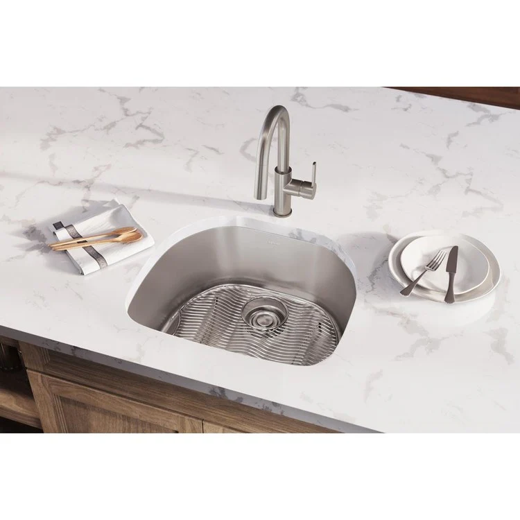 Sink Kit Lustertone Iconix 23.625 x 21.25 Inch Single Bowl Luminous Satin Bottom Grid Drain Strainer - Frankwebs