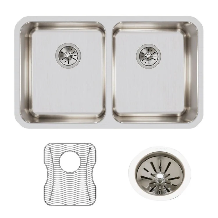 Kitchen Sink Lustertone Classic 30.75 x 18.5 Inch Depth 7-7/8 and 10 Inch Double Bowl Equal Kit Lustrous Satin Undermount Drain Location Rear Center - Frankwebs