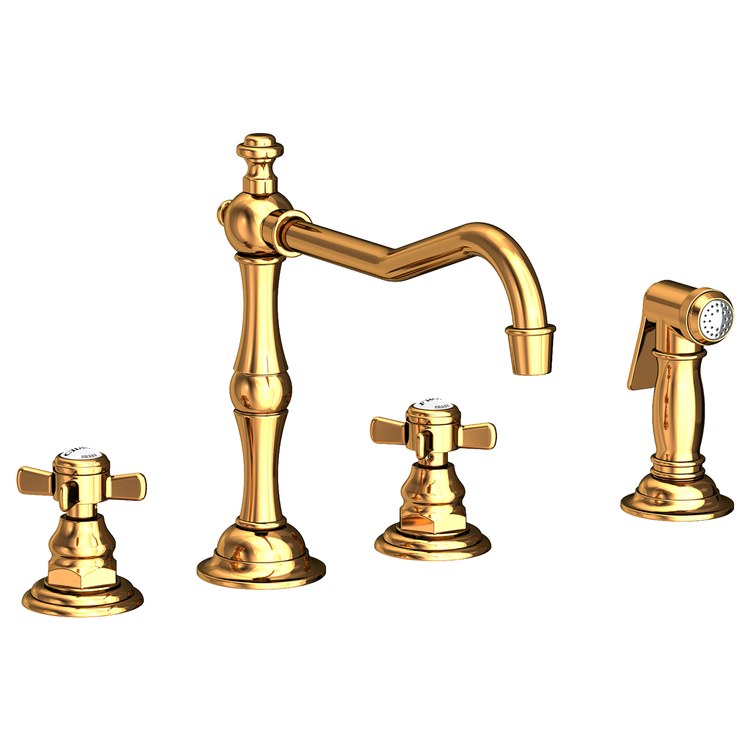 Kitchen Faucet Fairfield 8 to 20 Inch Spread 2 Cross ADA Satin Brass PVD Pull Out Sidespray Spout Height 5-5/9 Inch Spout Reach 9-1/2 Inch 1.8 Gallons per Minute - Frankwebs