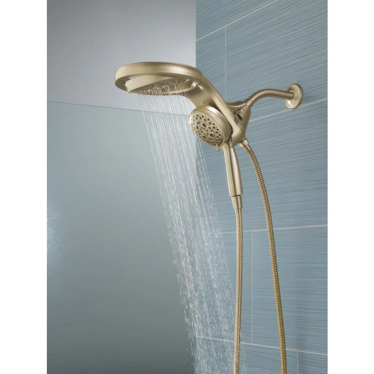 Handshower Combination HydroRain Universal Showering Components HydroRain H2Okinetic In2ition 2-In-1 Lumicoat Champagne Bronze WaterSense 5 Function 6 Inch 60-82 Inch Stretchable Metal Hose 12-1/4 Inch - Frankwebs