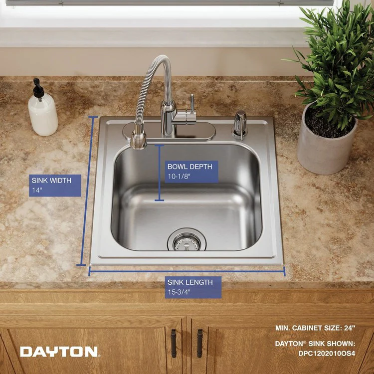 Laundry Sink Dayton Premium 25 x 22 Inch Single Bowl OS4 Hole Premium Highlighted Satin Drop-In - Frankwebs
