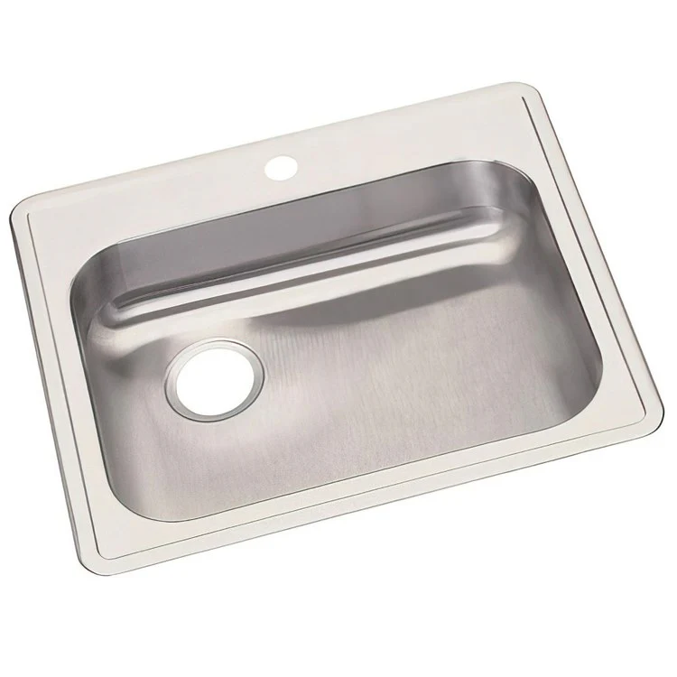Kitchen Sink Dayton 25 x 22 Inch Single Bowl 1 Hole ADA Satin Drop-In Rectangle Drain Location Rear Left Depth 5-3/8 Inch Bottom Only Pads - Frankwebs