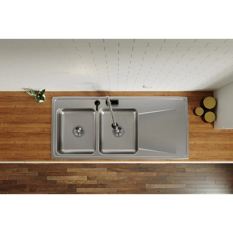 Kitchen Sink Lustertone Classic 48 x 22 Inch Double Bowl Equal with Right Drainboard MR2 Hole Lustrous Satin Drop-In - Frankwebs