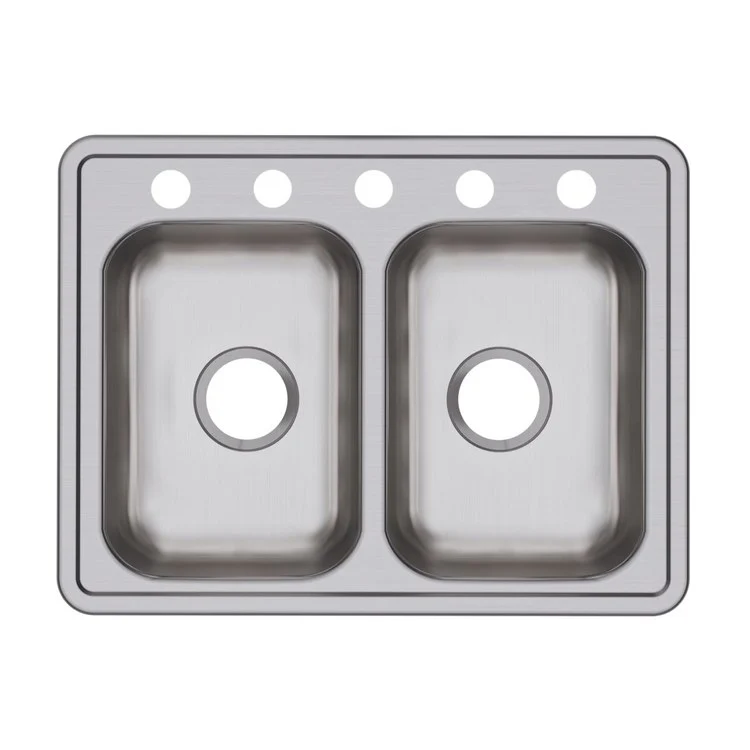 Kitchen Sink Dayton 25 x 19 Inch Double Bowl Equal 5 Hole ADA Satin Drop-In Rectangle Drain Location Center Depth 6-1/3 Inch Bottom Only Pads - Frankwebs