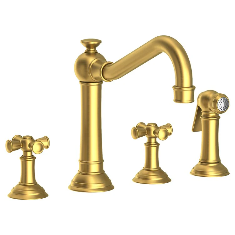 Kitchen Faucet Jacobean Widespread 8 Inch Spread 2 Cross ADA French Gold PVD Sidespray Spout Height 6 Inch 1.8 Gallons per Minute - Frankwebs