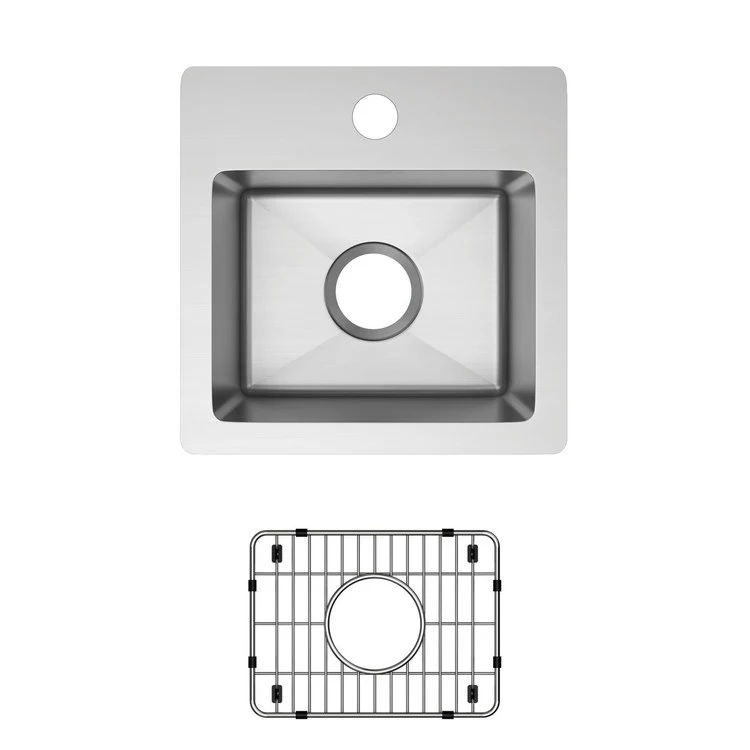 Bar Sink Crosstown 15 x 15 Inch Single Bowl Dual Mount Kit 1 Hole Polished Satin Drop-In Undermount Square Drain Size 3-1/2 Inch - Frankwebs