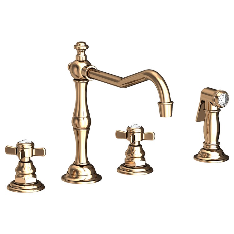 Kitchen Faucet Fairfield 8 to 20 Inch Spread 2 Cross ADA Satin Brass PVD Pull Out Sidespray Spout Height 5-5/9 Inch Spout Reach 9-1/2 Inch 1.8 Gallons per Minute - Frankwebs