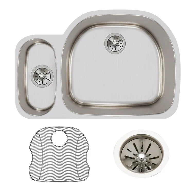 Kitchen Sink Lustertone Classic 32 x 21 Inch Double Bowl 30/70 Offset Kit Lustrous Satin Undermount - Frankwebs