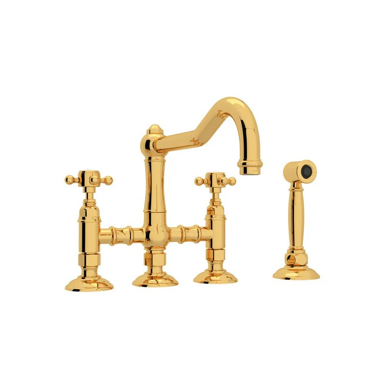 Kitchen Faucet Acqui with Sidespray 2 Cross Handle Polished Nickel Column Spout Three Leg Bridge 9-17/32 Inch 1.5 Gallons per Minute - Frankwebs