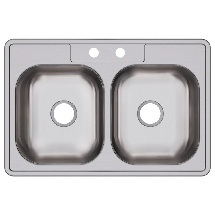 Kitchen Sink Dayton 33 x 22 Inch Double Bowl Equal 2 Hole ADA Satin Drop-In Rectangle Drain Location Center Depth 6-4/7 Inch Multiple of 50 Bottom Only Pads - Frankwebs