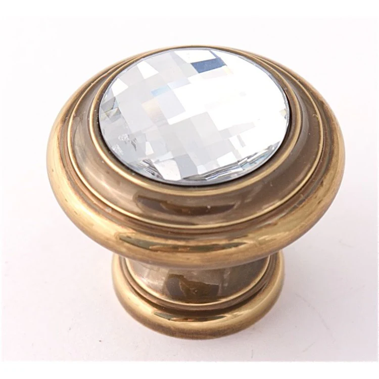 Knob Swarovski Crystal Round Crystal Polished Antique Brass 1-1/4 Inch 1-1/8 Inch 3/4 Inch - Frankwebs