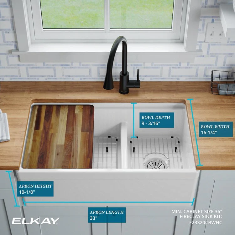 Sink Kit Fireclay Aqua Divide 33 x 20 Inch Double Bowl White One LKCB1217HW Cutting Board One LKBG1115SS Bottom Grid One LKBG1715SS Bottom Grid Two LK99FC Drains LKCLKIT Cleaning Kit - Frankwebs