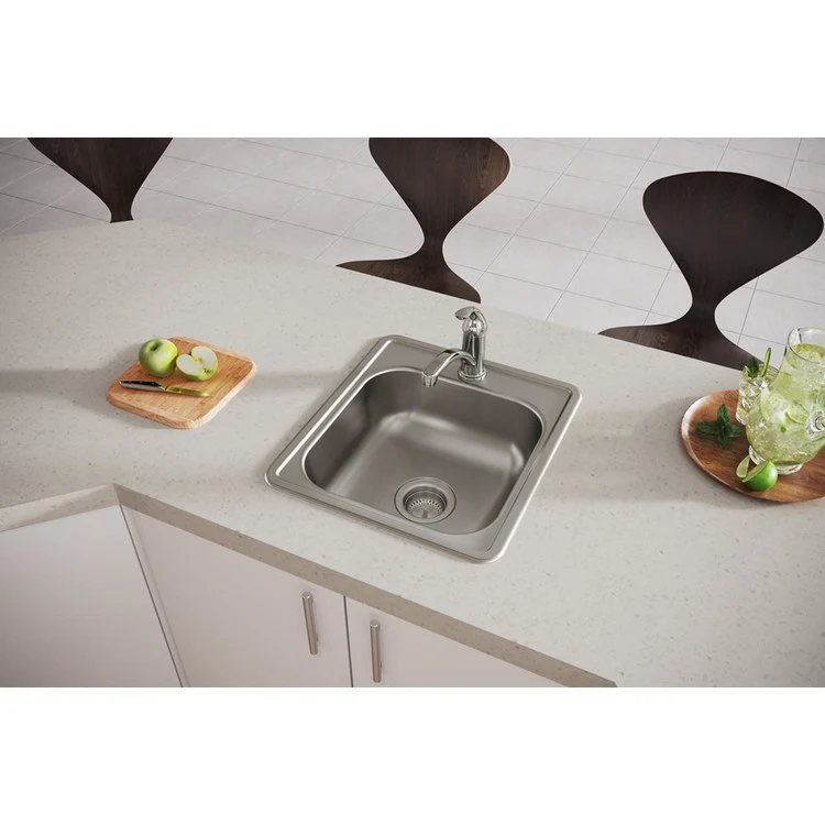 Bar Sink Dayton 17 x 19 Inch Single Bowl 1 Hole ADA Satin Drop-In Rectangle Drain Size 3-1/2 Inch - Frankwebs