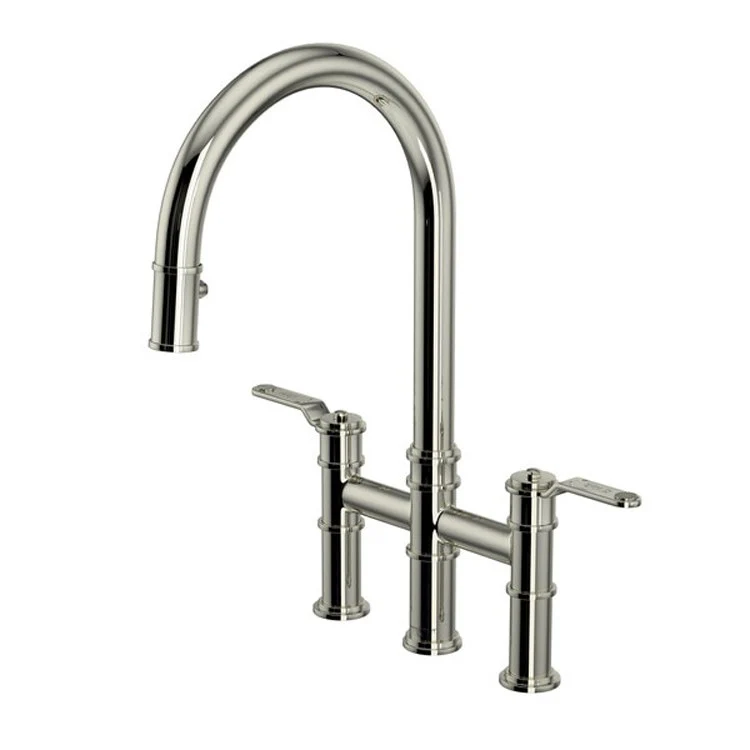 Kitchen Faucet Armstrong 8 Inch Spread 2 Lever Satin English Gold Bridge Pull Down C-Spout 1.75 Gallons per Minute - Frankwebs