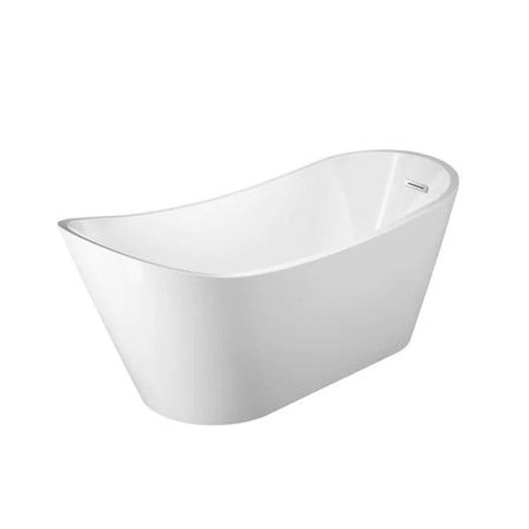 Freestanding Tub Malinda 65 Inch Slipper Oval Acrylic White/Polished Brass Drain and Overflow No Faucet Holes - Frankwebs