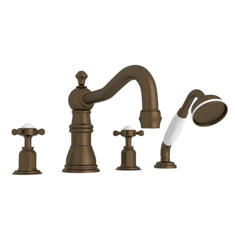 Tub Filler Edwardian Deck Mount with Handshower 2 Cross Column Spout English Gold - Frankwebs