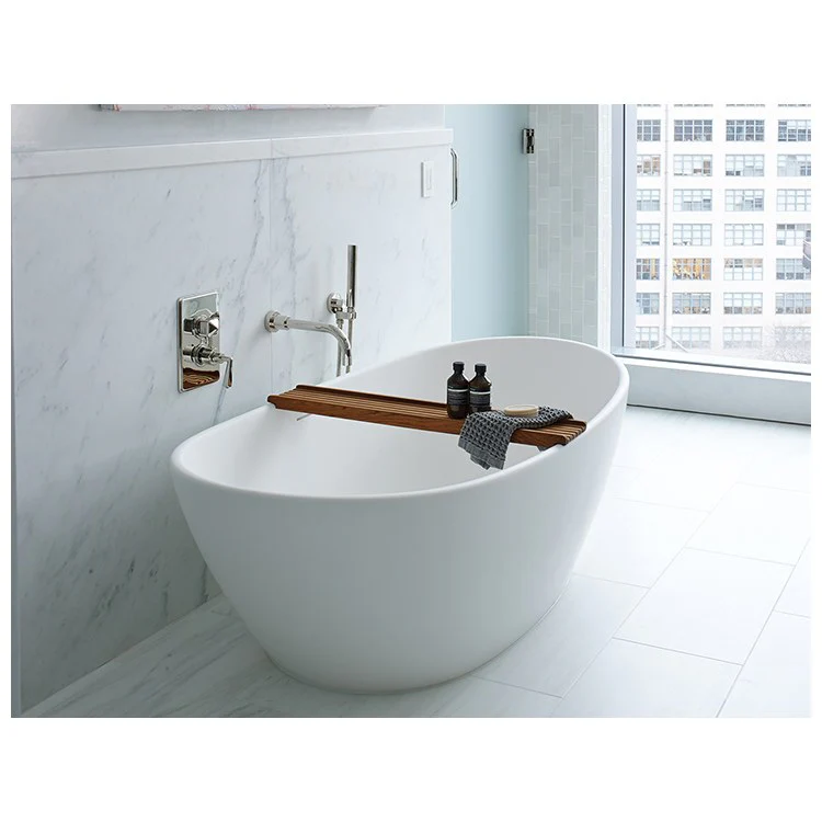 Air Tub Elise 63 x 32 Inch Freestanding with Integral Pedestal Center White Matte Oval Sculpturestone 74 Gallons 21-1/2 Inch - Frankwebs