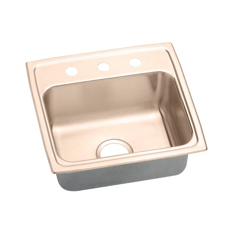 Kitchen Sink 19.5 x 19 Inch Single Bowl OS4 Hole Copper Drop-In CuVerro Antimicrobial Copper Drain Location Center Full Spray Sides and Bottom - Frankwebs