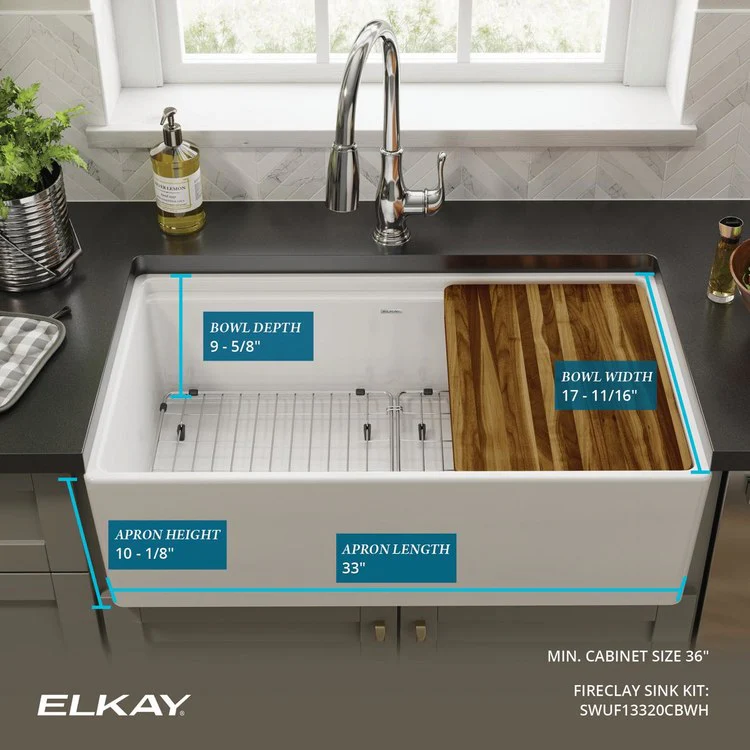 Kitchen Sink Fireclay 33 x 19 Inch Single Bowl Kit Apron Front White Farmhouse Front Drain Location Right Workstation - Frankwebs
