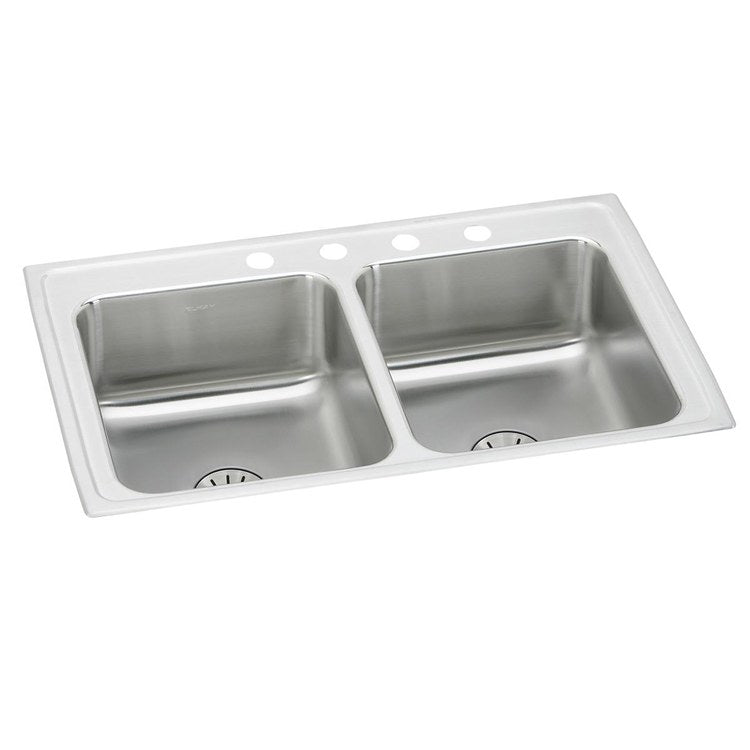 Kitchen Sink Lustertone Classic 29 x 18 Inch Double Bowl Equal with Perfect Drain MR2 Hole ADA Lustrous Satin Drop-In Rectangle Drain Location Center Depth 6-1/2 Inch Bottom Only Pads - Frankwebs