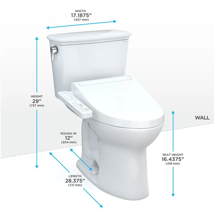 Toilet Drake 2 Pieces Cotton Elongated 29-1/2 Inch 1.28 Gallons per Flush Left Hand Chrome Washlet+ C2 - Frankwebs