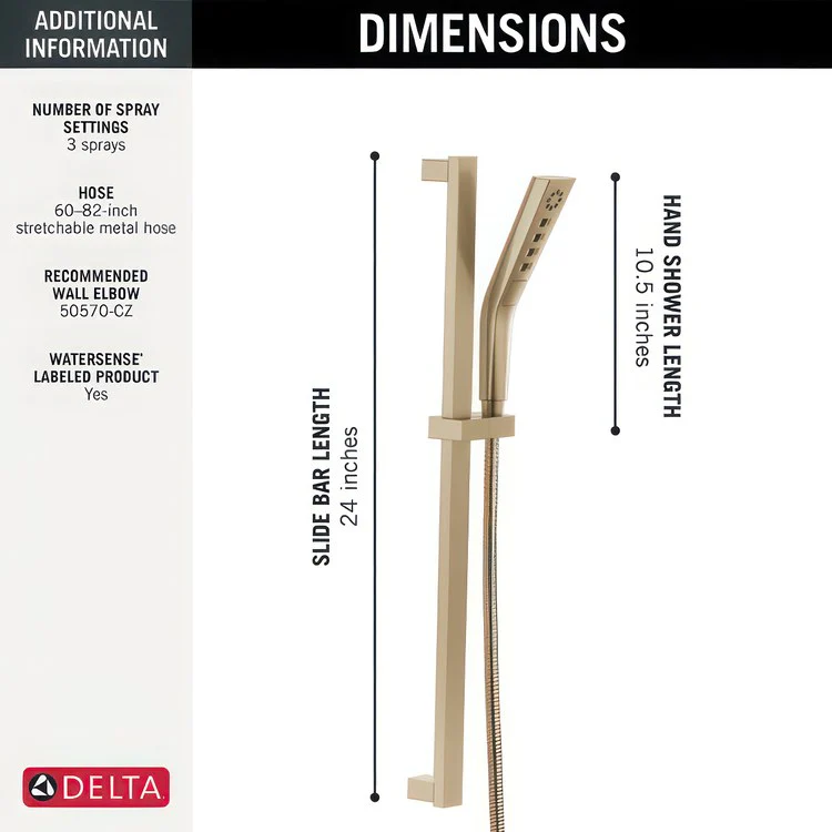 Handshower Universal Showering Components with H2Okinetic Lumicoat Champagne Bronze 3 Function 1.75 Gallons per Minute 24