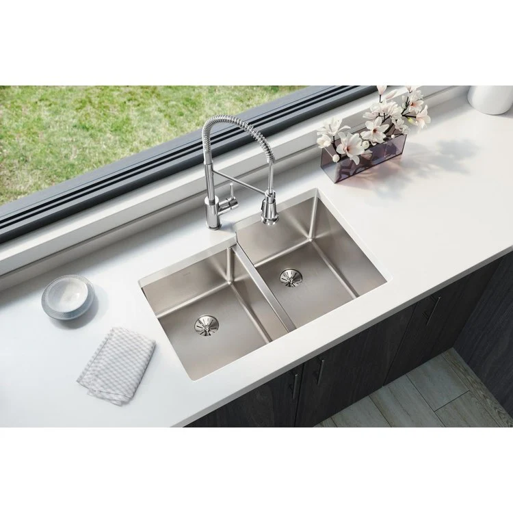 Kitchen Sink Lustertone Iconix 31.25 x 20.5 Inch Double Bowl Left with Perfect Drain Luminous Satin Undermount - Frankwebs
