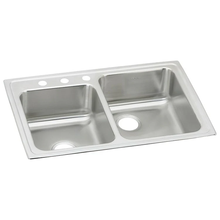 Kitchen Sink Lustertone Classic 33 x 22 Inch Double Bowl Offset 3 Hole Lustrous Satin Drop-In Stainless Steel Drain Location Center Rear Drain Location Center Sides and Bottom Pads - Frankwebs