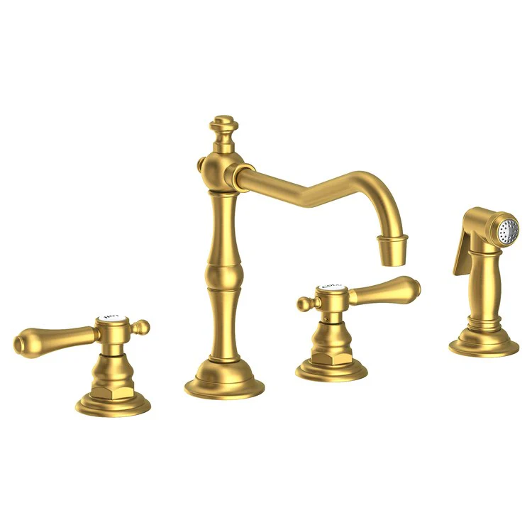 Kitchen Faucet Chesterfield 8 to 20 Inch Spread 2 Lever ADA Satin Gold PVD Pull Out Sidespray Spout Height 5-5/9 Inch Spout Reach 9-1/2 Inch 1.8 Gallons per Minute - Frankwebs