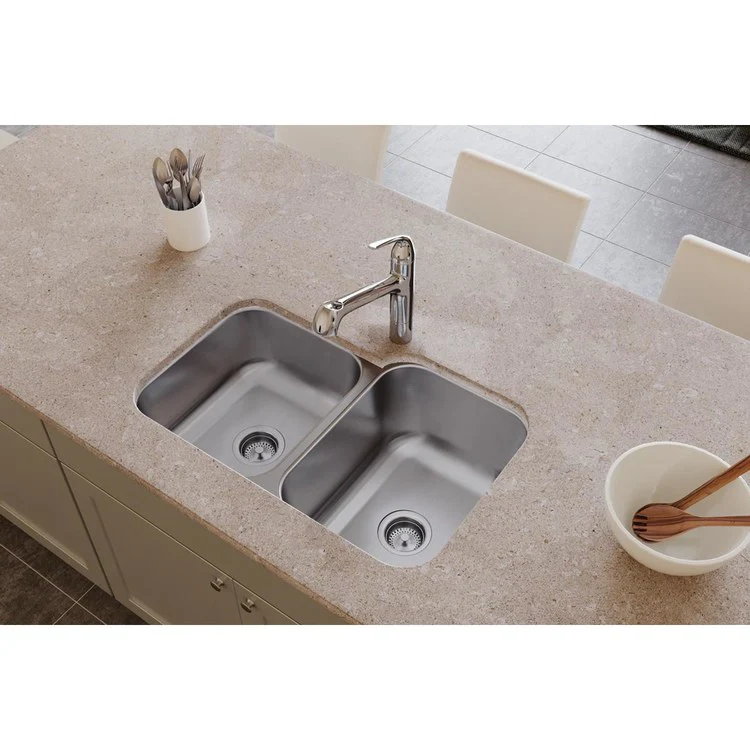 Kitchen Sink Dayton 32 x 21 Inch Double Bowl Offset Left Soft Satin Undermount - Frankwebs