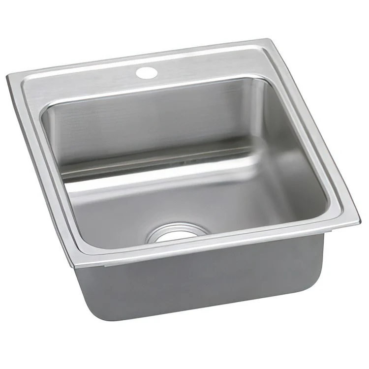 Kitchen Sink Lustertone Classic 19.5 x 22 Inch Single Bowl 1 Hole ADA Lustrous Satin Drop-In Rectangle Drain Location Rear Center Depth 5 Inch Quick Clip Mounting System Bottom Only Pads - Frankwebs
