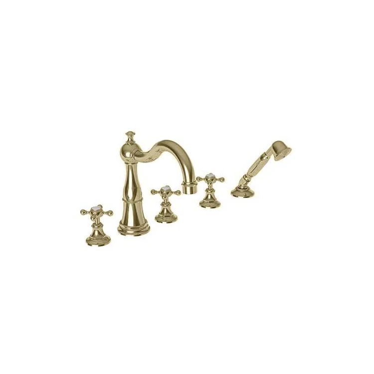 Roman Tub Trim Victoria Deck Mount with Handshower 3 Cross Satin Gold PVD ADA 8 to 20 Inch Spread - Frankwebs