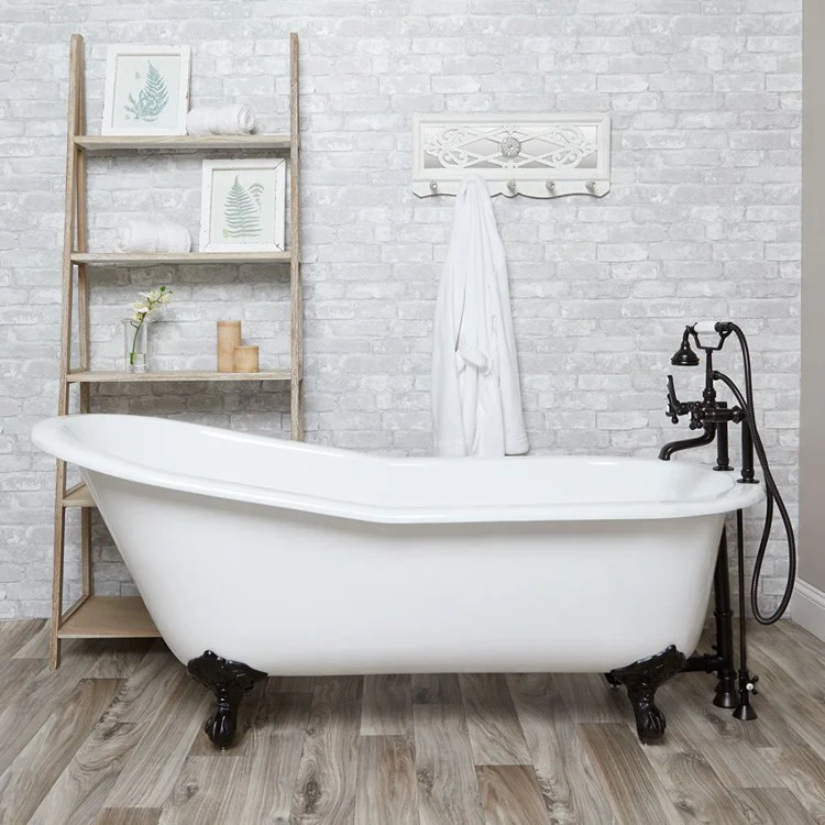 Freestanding Tub Victorian 54 x 30 x 30 Inch Rim Drilling Slipper Tub End White/Brass Oval - Frankwebs