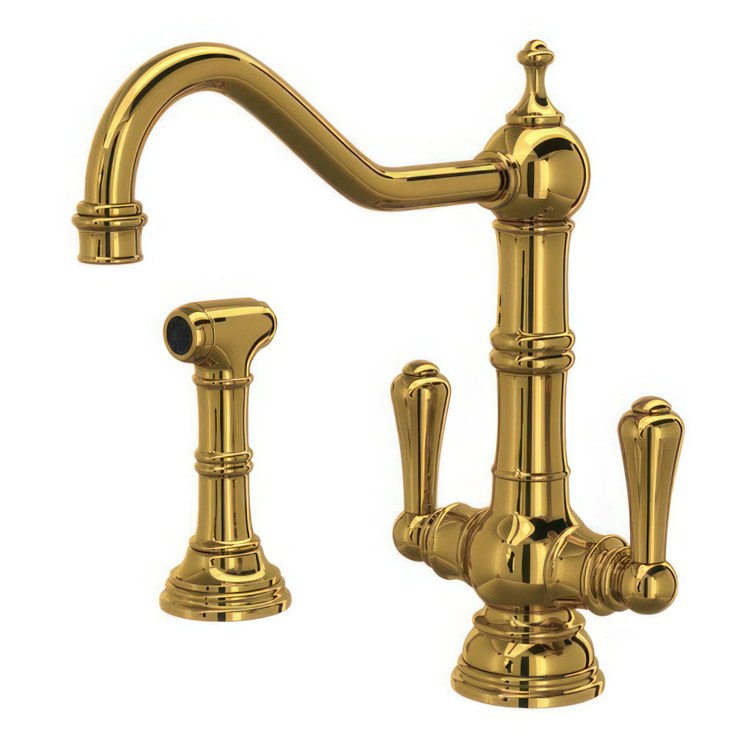 Kitchen Faucet Edwardian 6 Inch Spread 2 Lever English Gold Swivel Spout 1.5 Gallons per Minute - Frankwebs