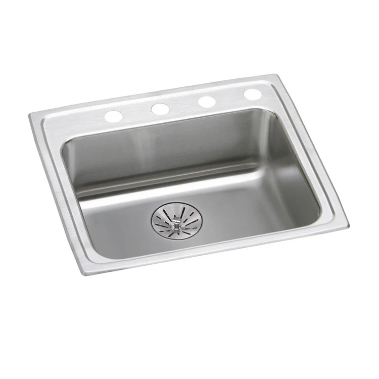 Kitchen Sink Lustertone Classic 25 x 21.25 Inch Single Bowl with Perfect Drain 1 Hole ADA Lustrous Satin Drop-In Stainless Steel Rear Drain Location Center 6-1/2 Inch Bottom Only Pads - Frankwebs