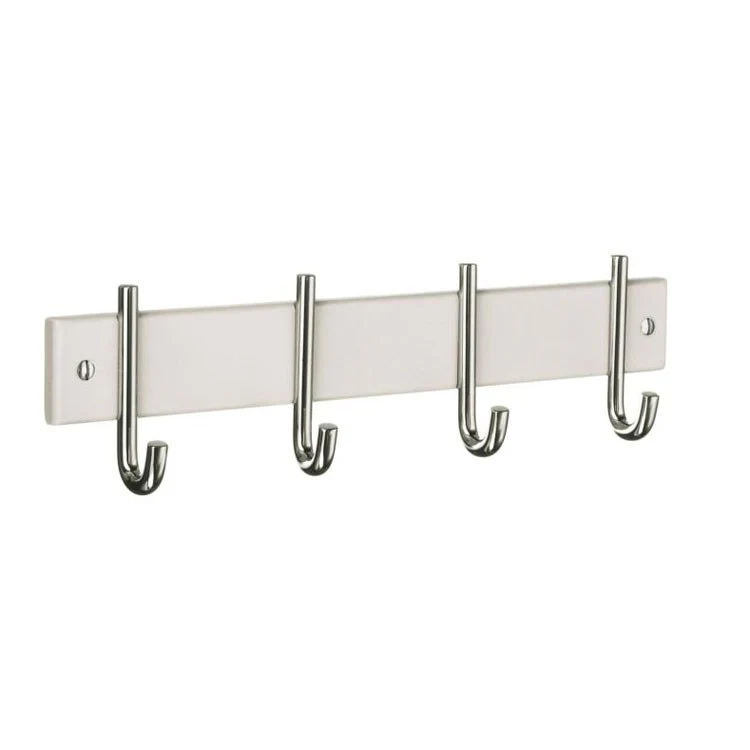 Hook Quadruple White 12 x 1-1/4 x 3-1/8 Inch 1-1/4 Inch Wall Mount Wood/Stainless Steel - Frankwebs
