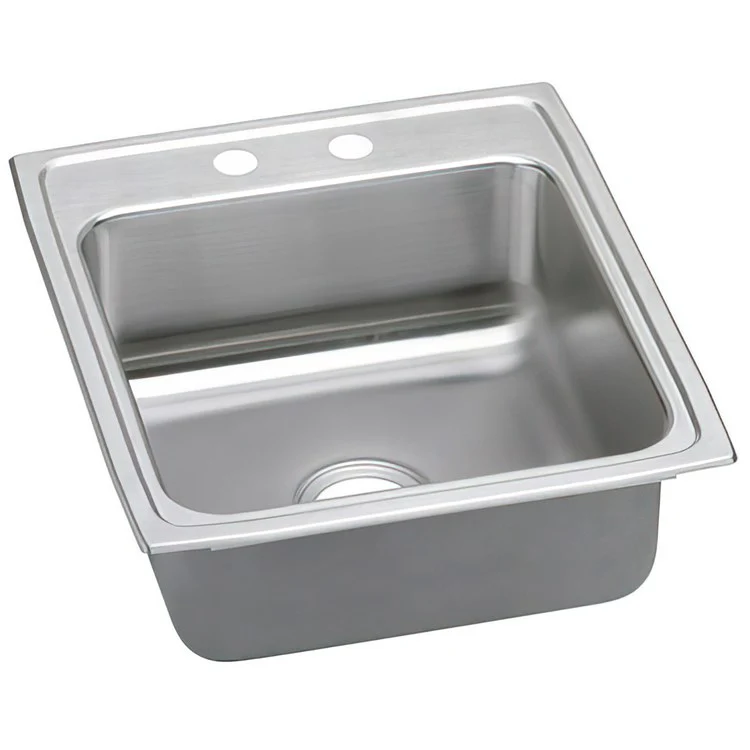 Kitchen Sink Lustertone Classic 19.5 x 22 Inch Single Bowl 2 Hole ADA Lustrous Satin Drop-In Rectangle Drain Location Rear Center Depth 6-1/2 Inch Quick Clip Mounting System Bottom Only Pads - Frankwebs