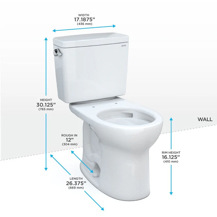 Toilet Drake 2 Pieces Universal Height Cotton Round Front ADA 30-1/8 Inch 1.28 Gallons per Flush Left Hand Chrome Less Seat - Frankwebs