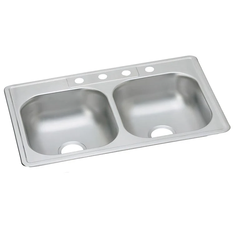 Kitchen Sink Dayton 33 x 22 Inch Double Bowl Equal 1 Hole ADA Satin Drop-In Rectangle Drain Location Center Depth 6-4/7 Inch Multiple of 50 Bottom Only Pads - Frankwebs